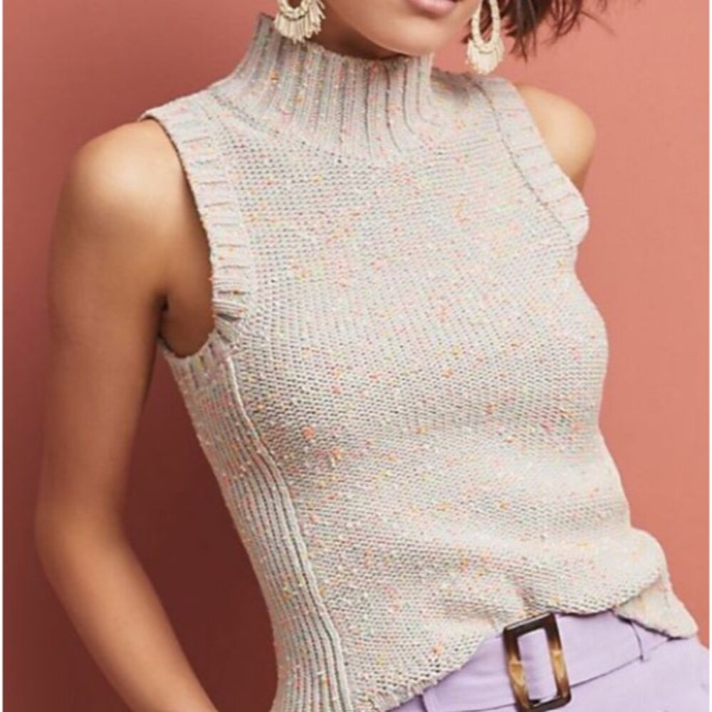 Anthropologie Brea Sleeveless Sweater Vest Womens Small Mock Neck Speckled Knit